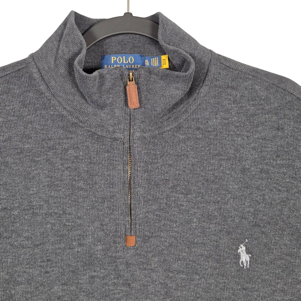 Polo Ralph Lauren Men XL 1/4 Quarter Zip Pullover Cotton Charcoal Grey Classic